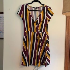 Striped Faux Wrap Dress